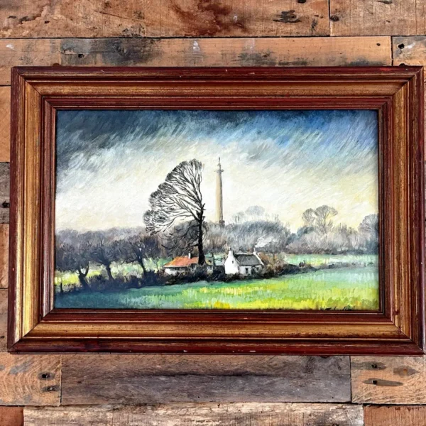 VINTAGE ORIGINAL OIL PAINTING MARQUESS OF ANGLESEY COLUMN LLANFAIRPWLL N. WALES