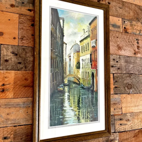 VINTAGE SIGNED ORIGINAL OIL PAINTING VENICE CANAL GONDOLAS PONTE DEI PIGNOLI ?