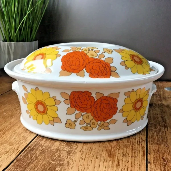 RETRO PILLIVUYT DÉCOR LOCARNO FLOWER POWER VINTAGE CASSEROLE ROASTING OVEN DISH